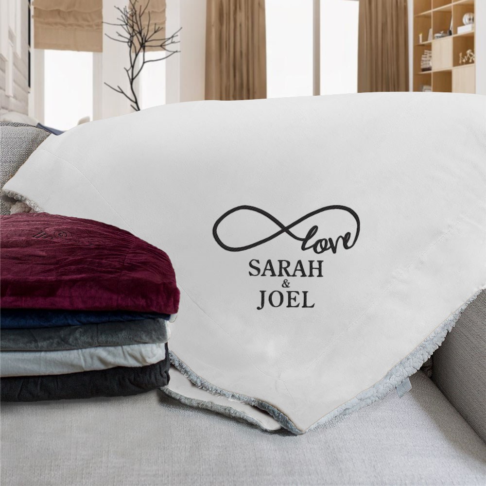 Embroidered Infinity Sherpa Blanket