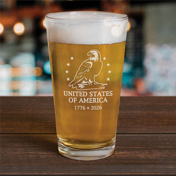 Engraved United States Of America Eagle Pint Glass