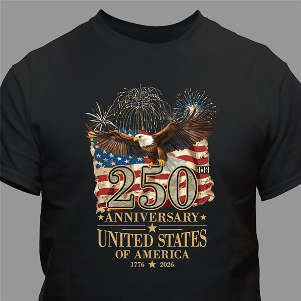 USA 250th Anniversary Patriotic Black T-Shirt