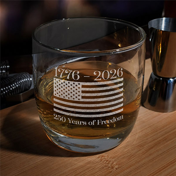 Engraved 250 Years of Freedom Whiskey Rocks Glass